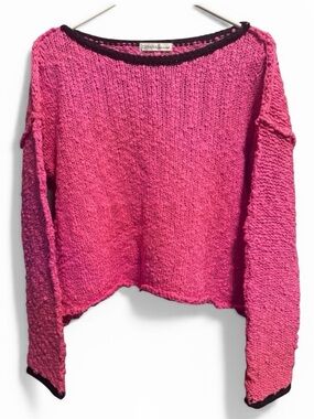 Zenana Pink Knit Sweater w/ Black Trim NWT Cotton Blend Spring Sweater S M L